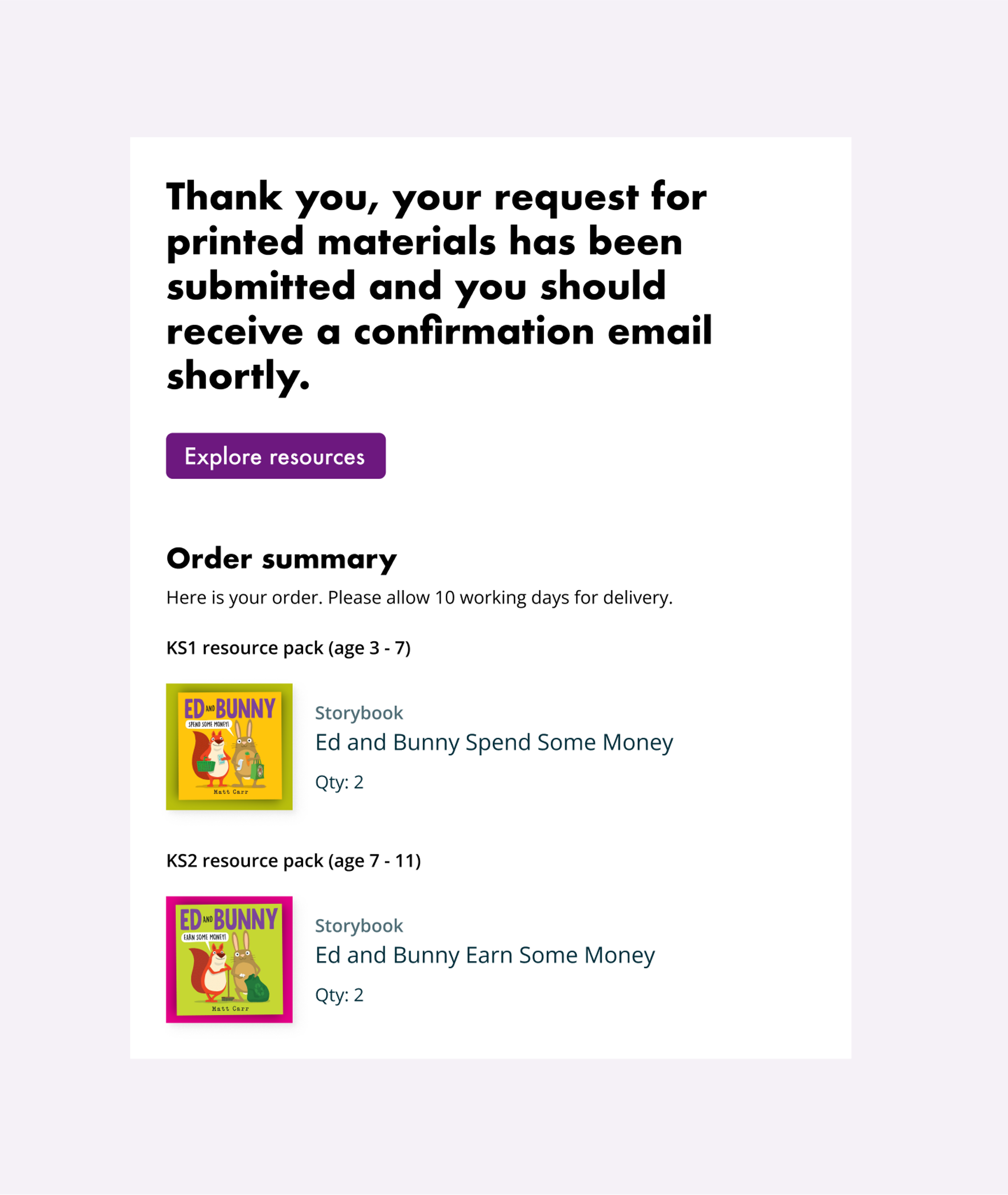 Money Heroes Materials Request